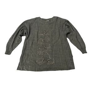 Vintage 80s Dog Sweater Miss V Paris Puppy Tunic Novelty Knit Bow Detail XL -